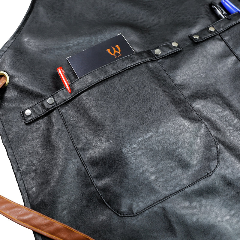 PU LEATHER MATERIAL APRON WITH ADJUSTABLE BELTS-3