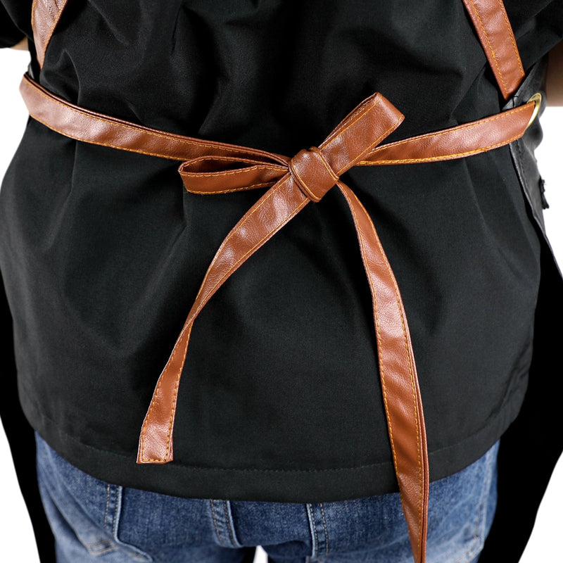 PU LEATHER MATERIAL APRON WITH ADJUSTABLE BELTS-16