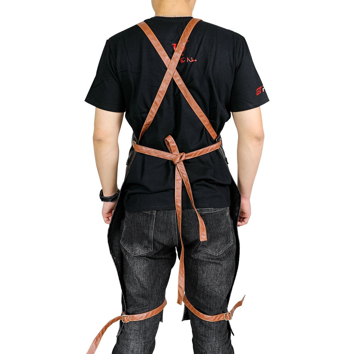 PU LEATHER MATERIAL APRON WITH ADJUSTABLE BELTS-17