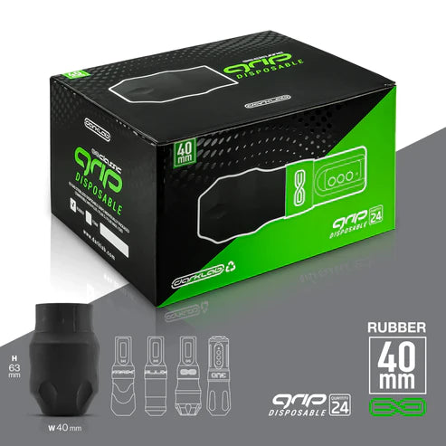FK Irons EXO Rubber 40mm Disposable Tattoo Grips — Black — Box of 24