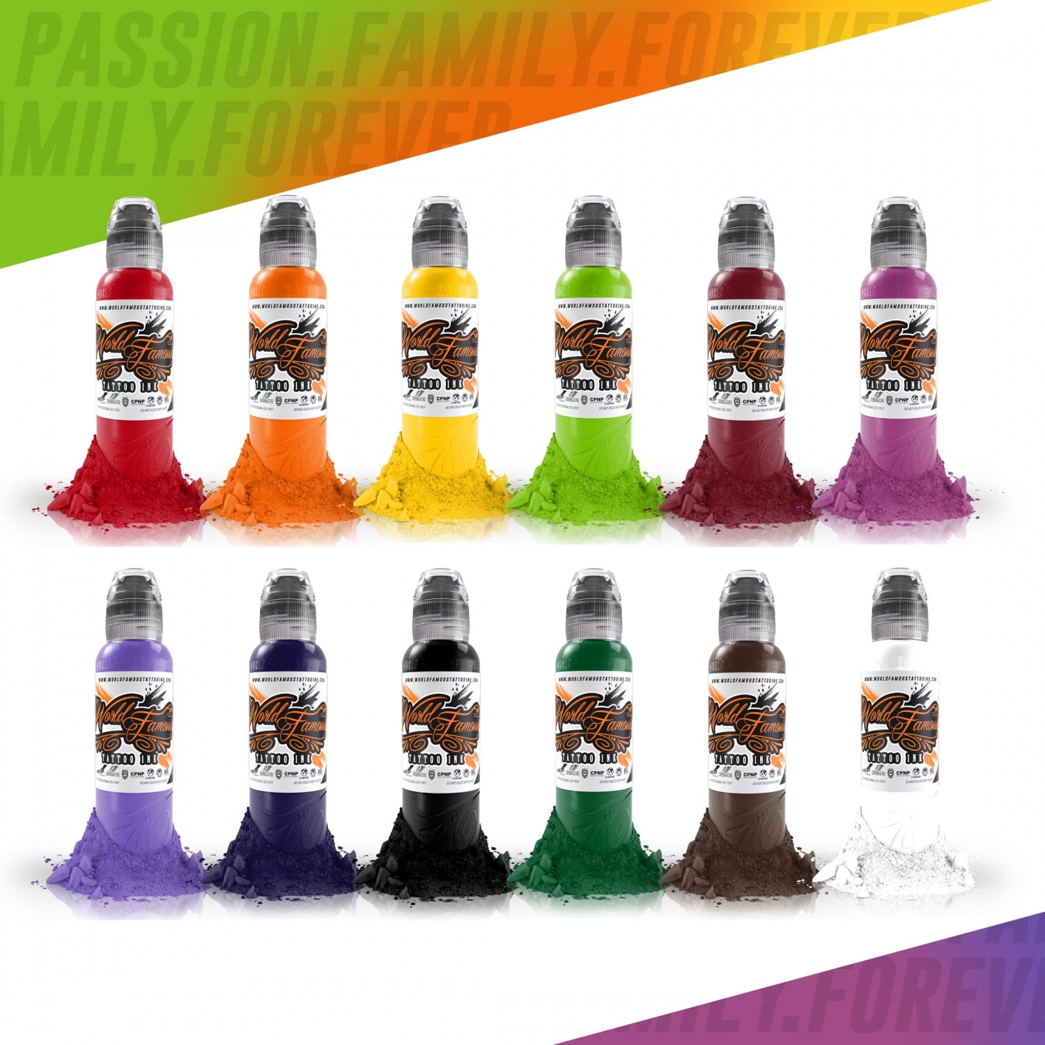 12 Primary Colors Set No. 1 1 oz - World Famous Tattoo Ink