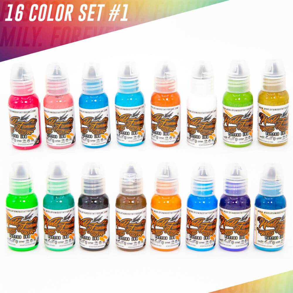 16 Colors Set No.1 1 oz - World Famous Tattoo Ink-1