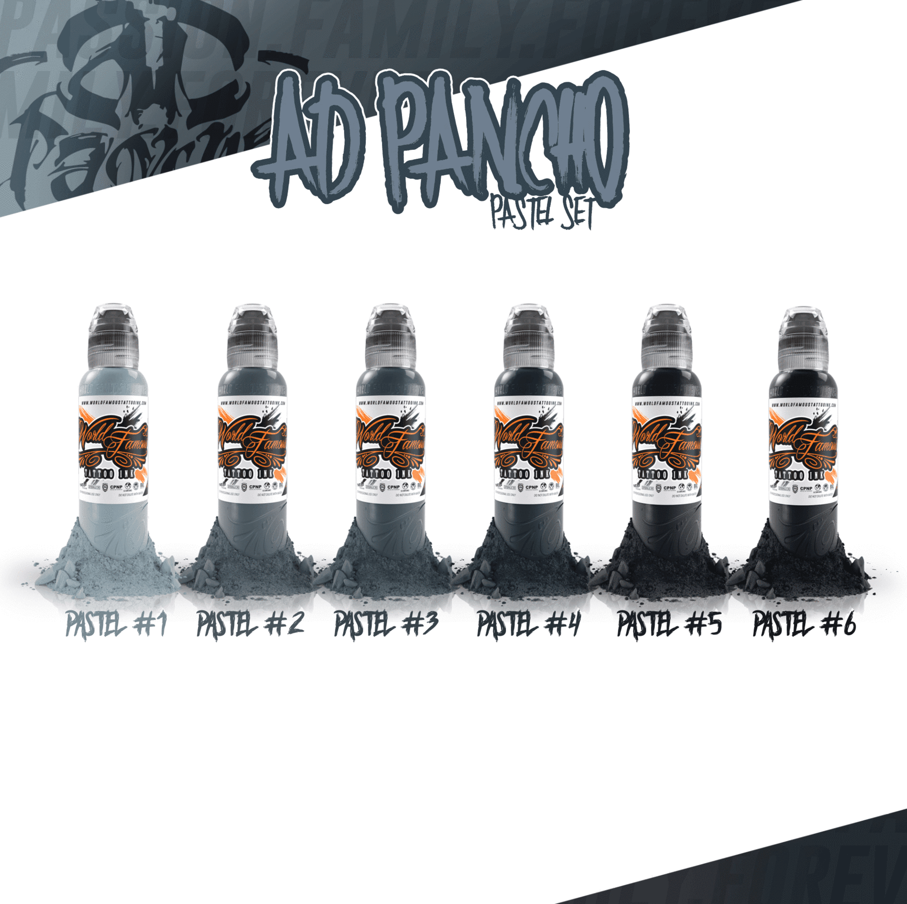 AD Pancho Pastel Ensemble de 1 oz et 4oz - World Famous Tattoo Ink – Encres – World Famous Tattoo Ink – SBDistribution