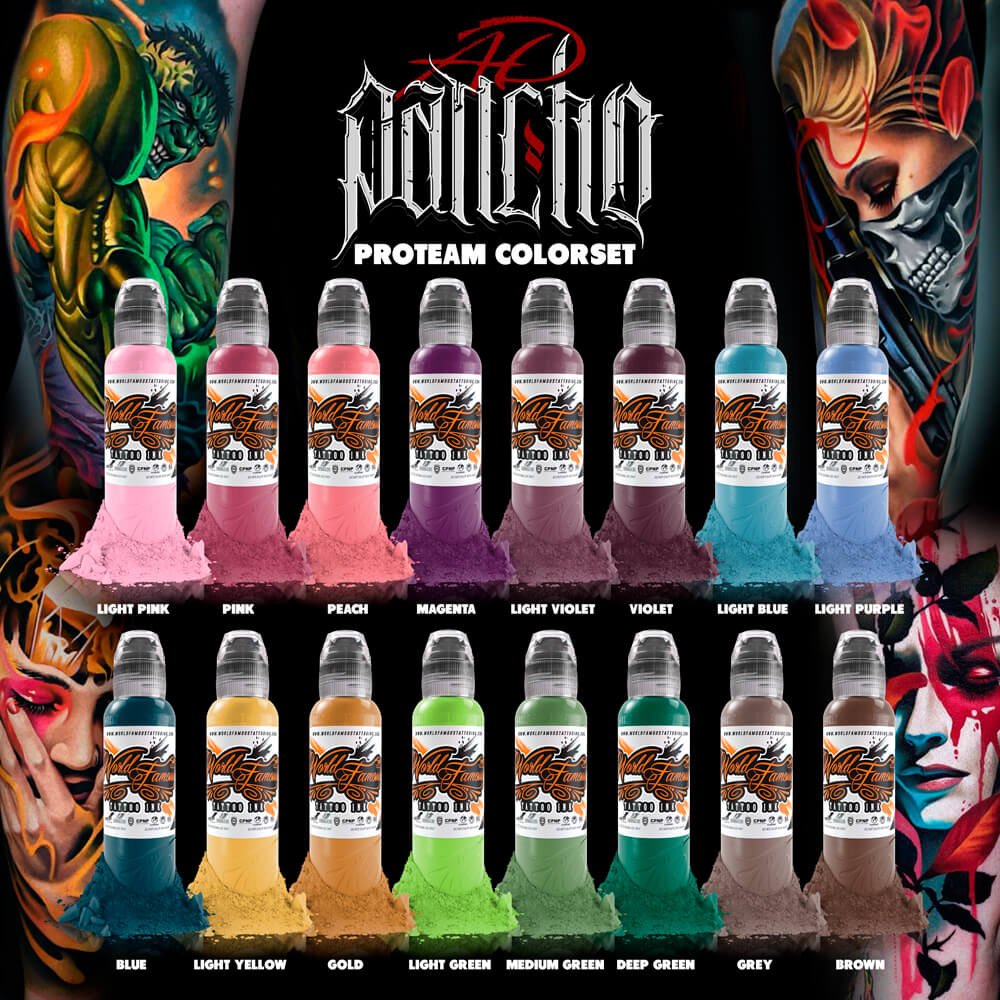 A.D. PANCHO PROTEAM COLORSET 1 oz - World Famous Tattoo Ink – Encres – World Famous Tattoo Ink – SBDistribution