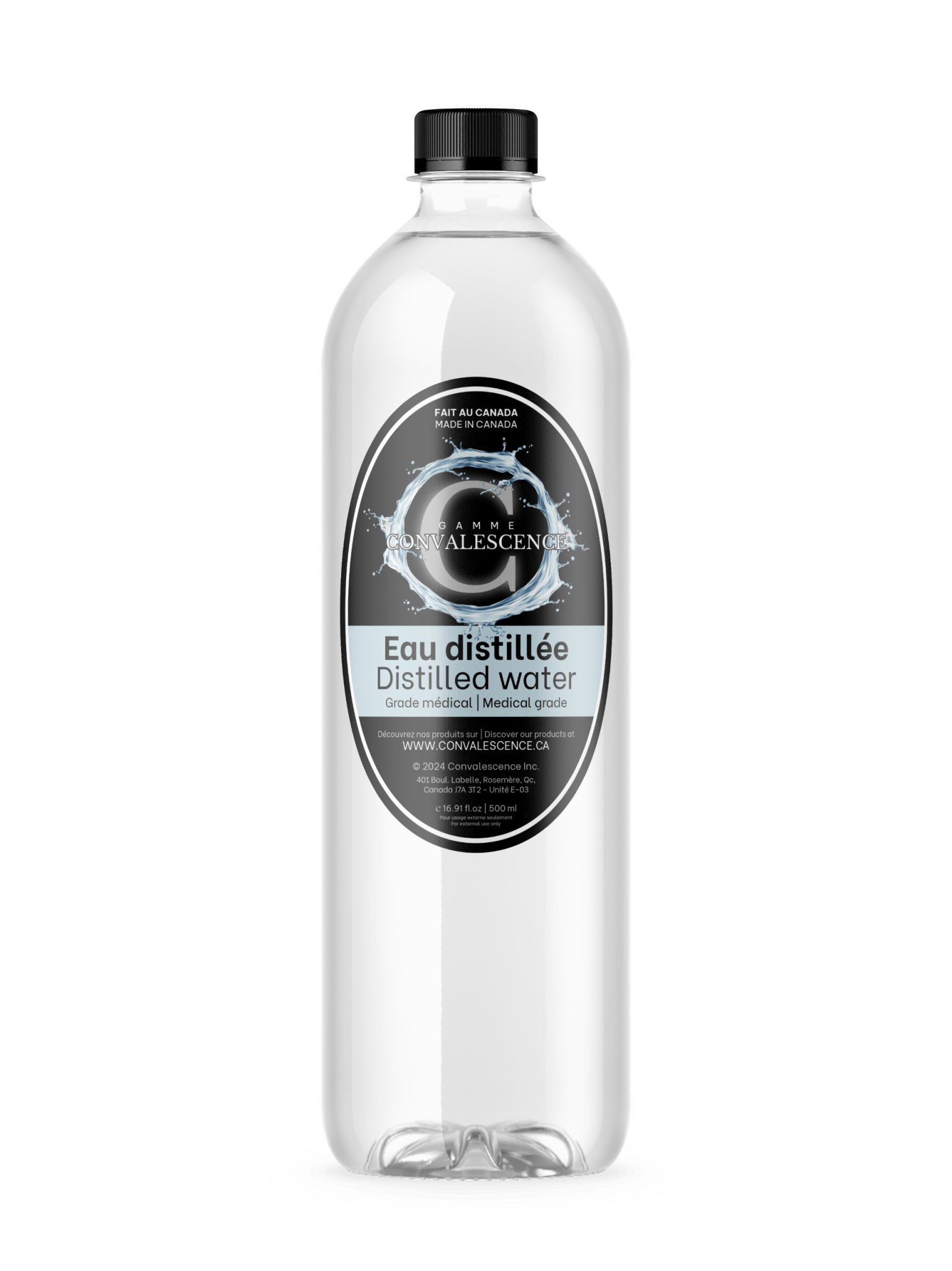 Eau distillée 500 ml – Stérilisation et savon – Convalescence – SBDistribution