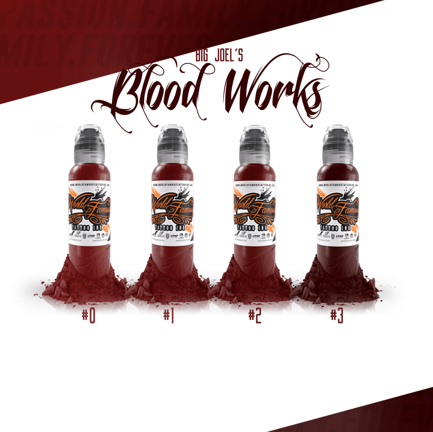 Ensemble Big Joel's Blood Works 4 Couleurs 1 oz - World Famous Tattoo Ink – Encres – World Famous Tattoo Ink – SBDistribution