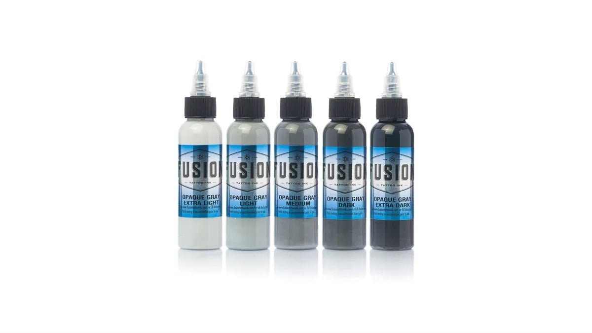 Fusion Ink – Coffret Opaque Grey Set – 5 teintes – 2oz – Encres Tatouage – Fusion Ink – SBDistribution