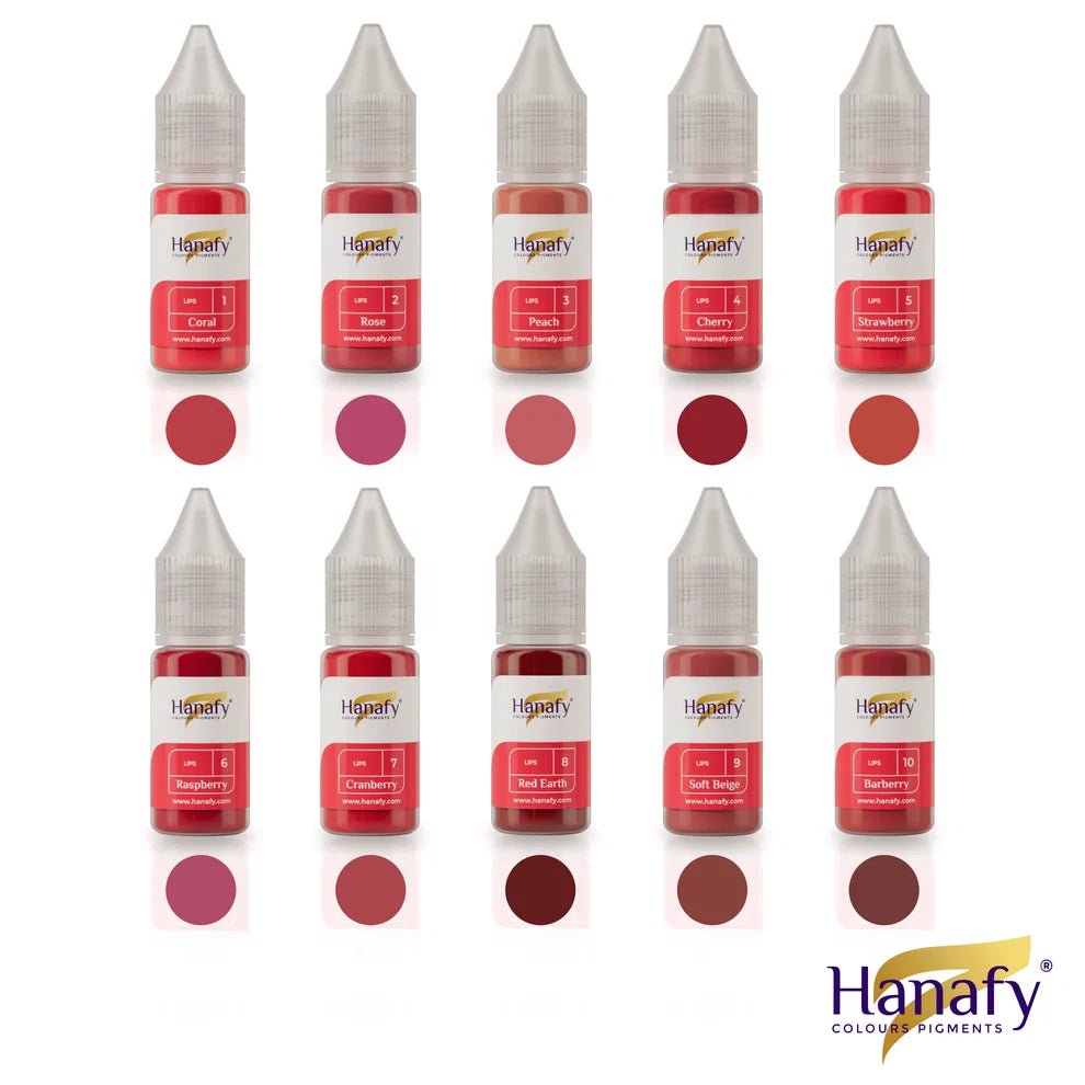Hanafy – Coffret complet de pigments à lèvres PMU – 10 teintes × 10 ml – Pigments PMU – Hanafy – SBDistribution