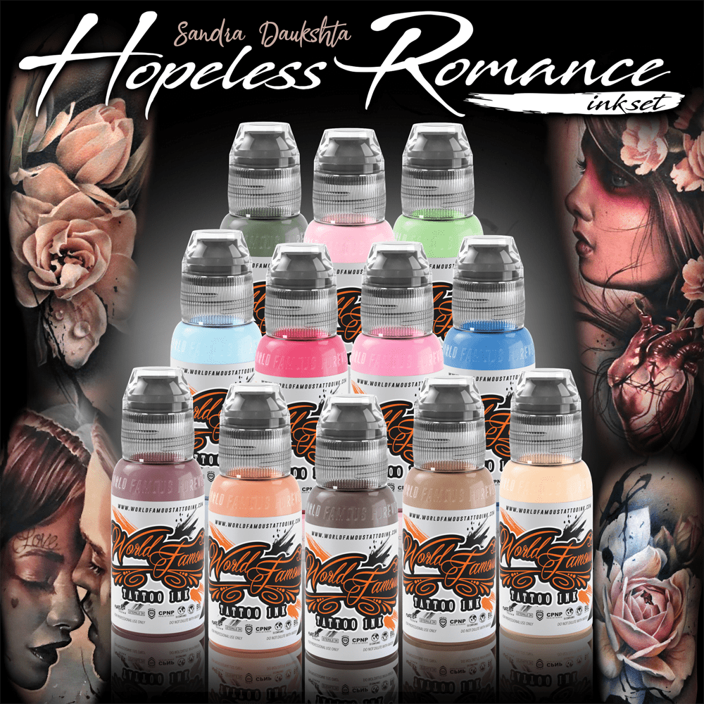 Sandra Daukshta Hopeless Romance Ink Set 1 oz - World Famous Tattoo Ink – Encres – World Famous Tattoo Ink – SBDistribution
