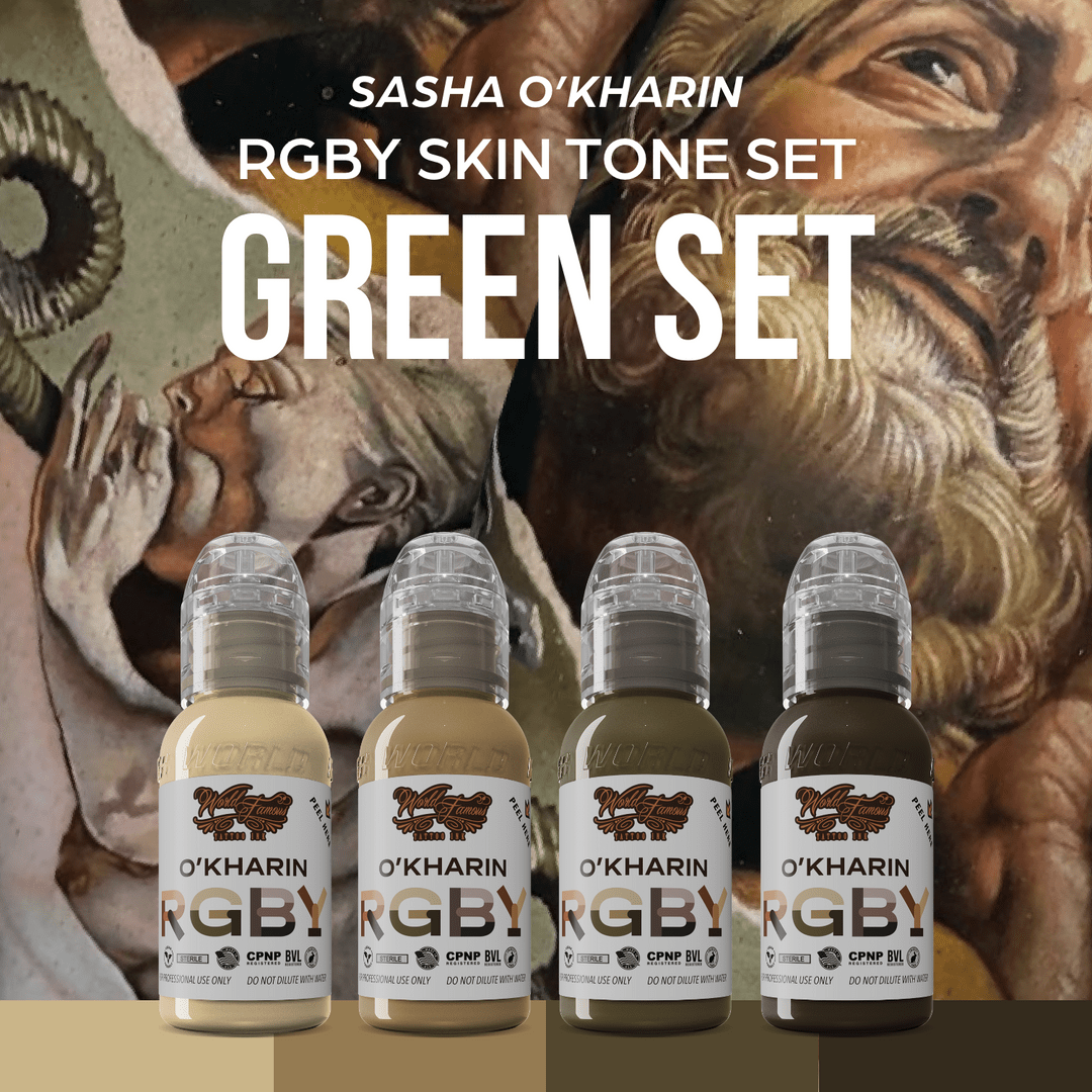SASHA O'KHARIN RGBY GREEN SET - World Famous – Encres – World Famous Tattoo Ink – SBDistribution