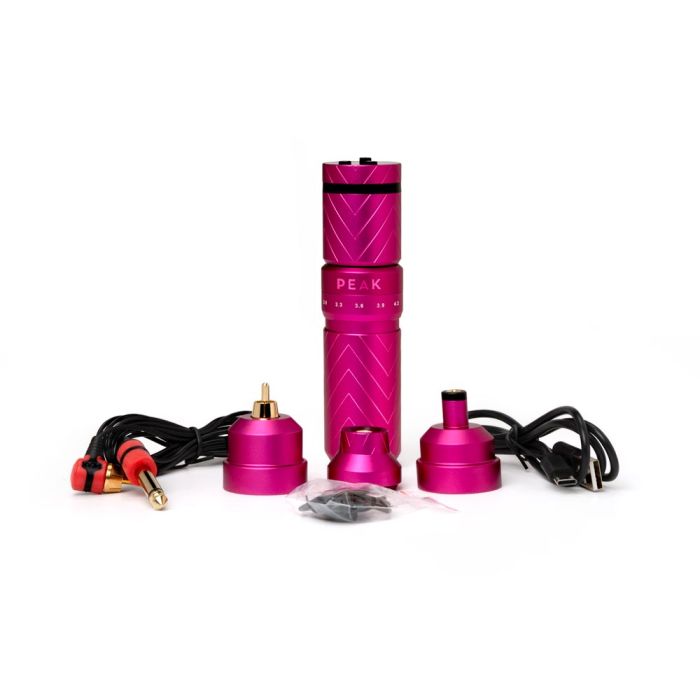 Peak Solice Pro Adjustable Stroke Wireless Pen Tattoo Machine — Pink, Black &amp; Red-3