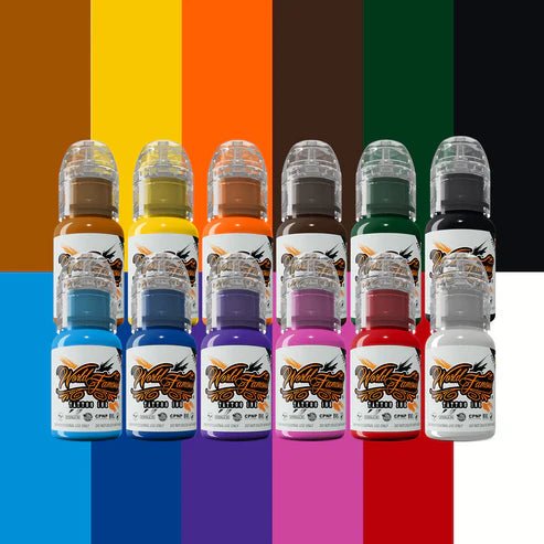 World Famous Must - Haves 12 Bottle Ink Set — World Famous Ink — 1/2oz – Encres – World Famous Tattoo Ink – SBDistribution